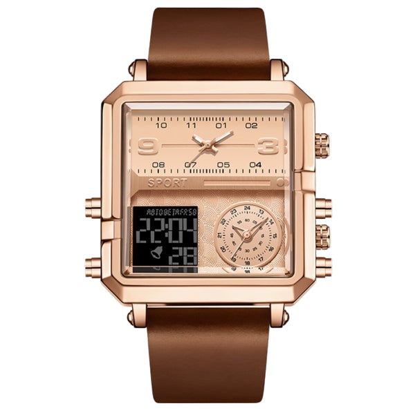 Three time zone electronic luminous mechanical multi-function watch