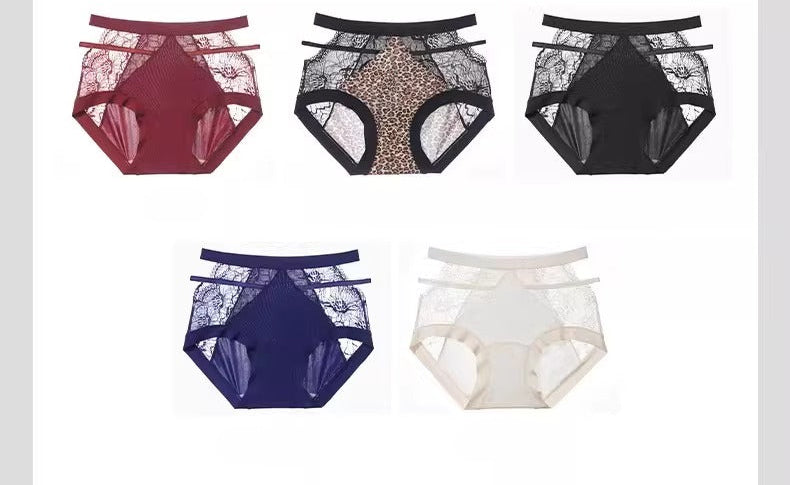 French lace leopard print high waist briefs