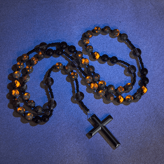 Color-Shifting Luminous Flame Stone Beads Rosary with Cross