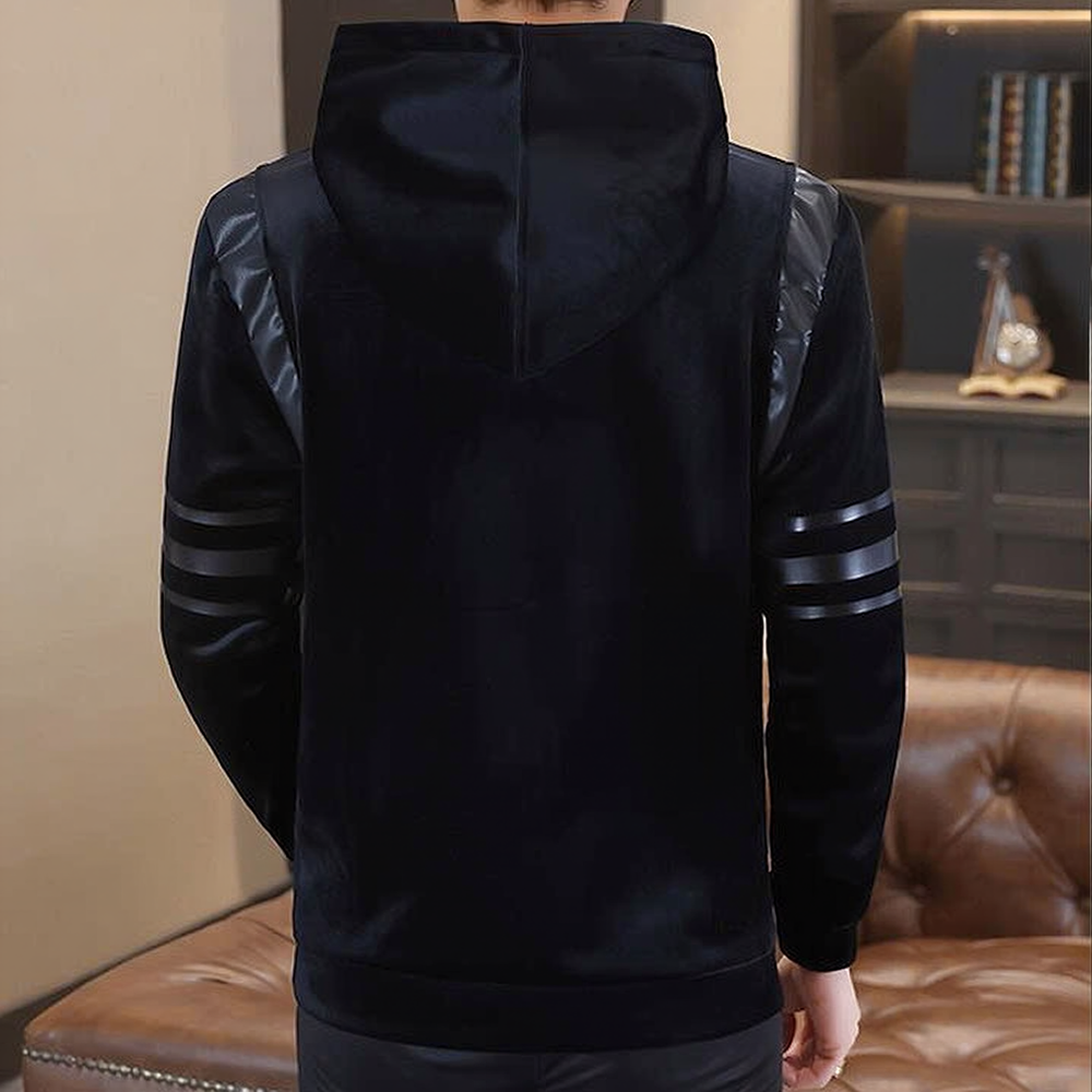 Stripe Patch Velvet Hoodie