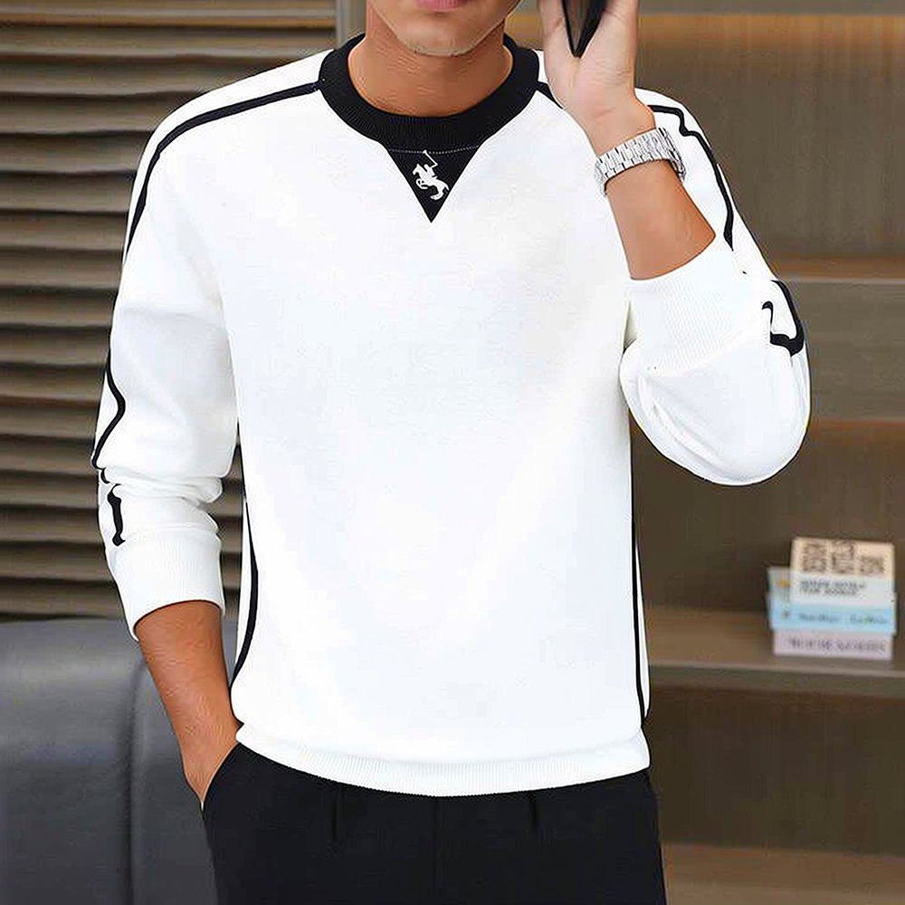 Contrast Shoulder Line Crew Sweatshirt