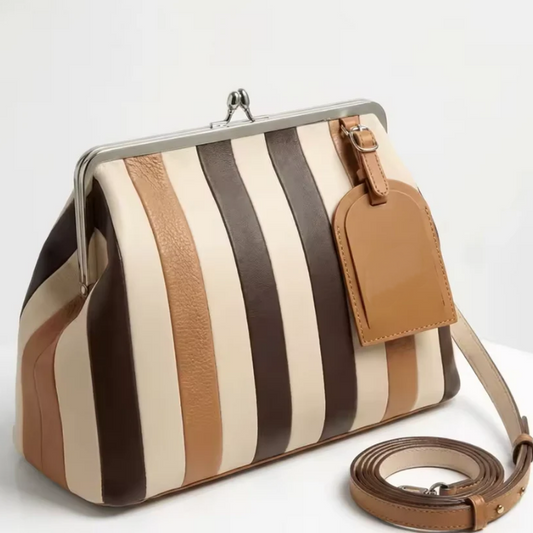 Chill Stripe Kiss Lock Closure Clasp Handbag