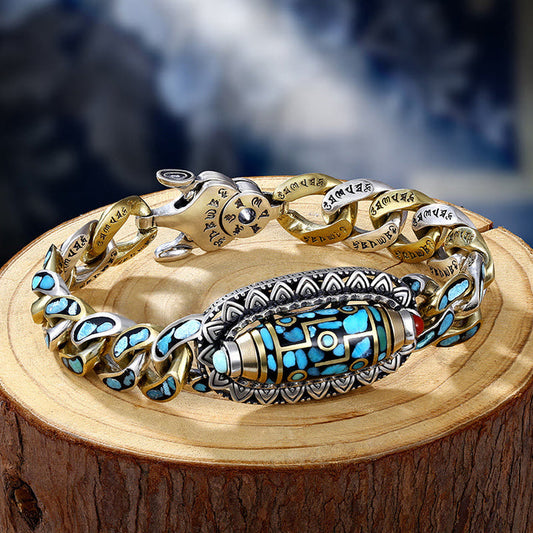 Nine-Eye Dzi Bead  Turquoise Protection Bracelet