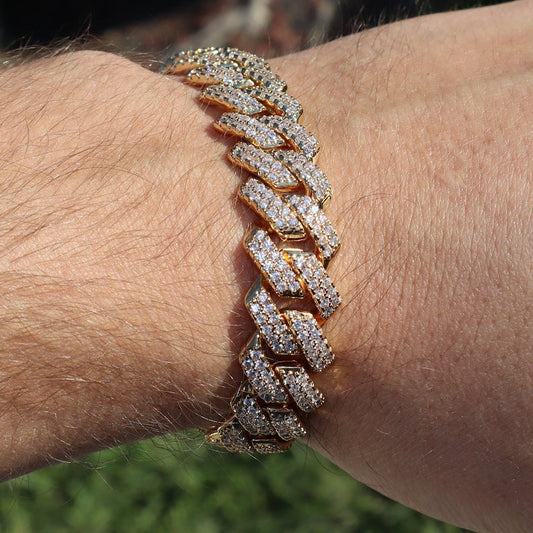 Prong Miami Cuban Link 14k Gold Bracelet