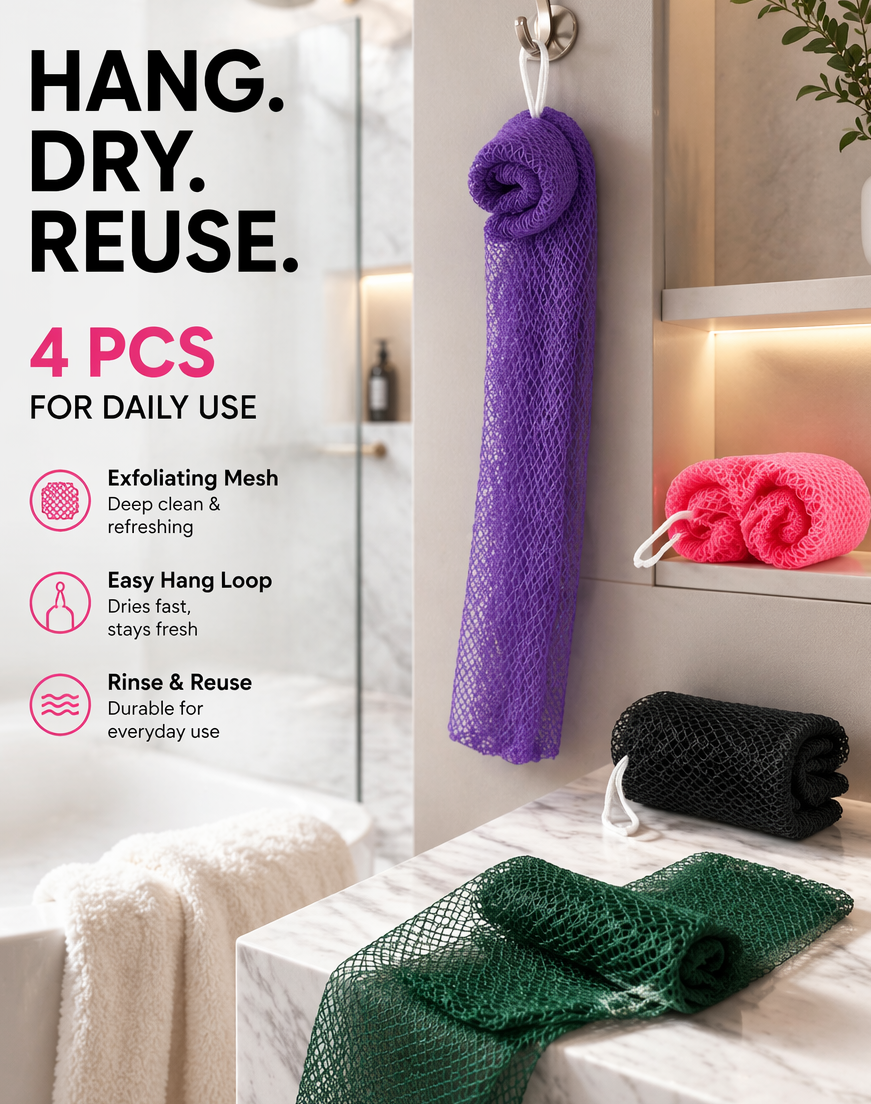 4PCS Exfoliating Net Sponge Porous  Quick-Body Scrubber Exfoliating