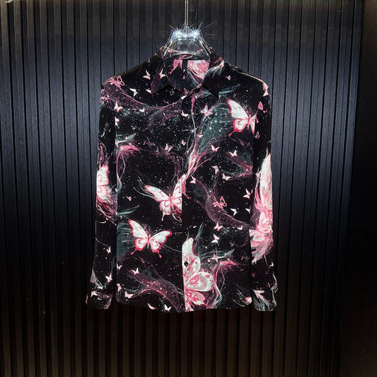 Artistic Butterfly Print Drape Shirt