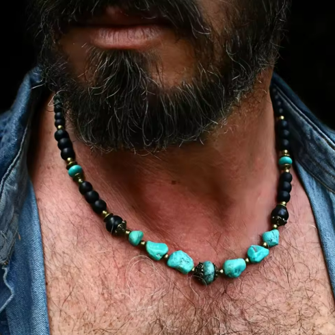 Handcrafted Turquoise and Onyx Necklace